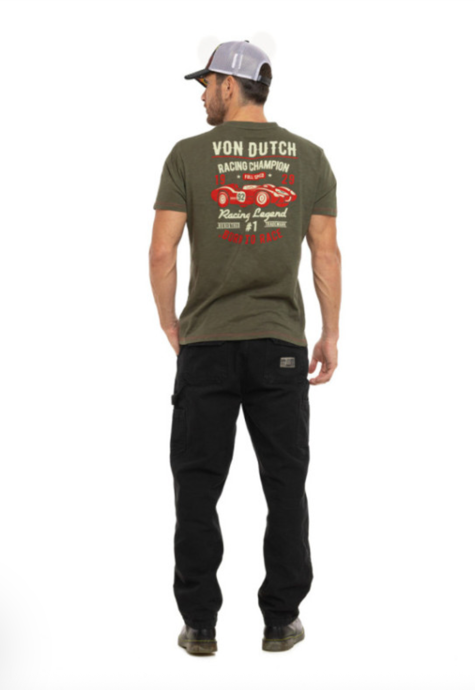 T-shirt Homme Von Dutch Racing Champion Kaki  | Un Barbu et Une Blonde