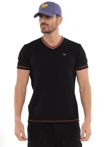 T-shirt Homme Von Dutch Noir Col V Premium | Un Barbu et Une Blonde