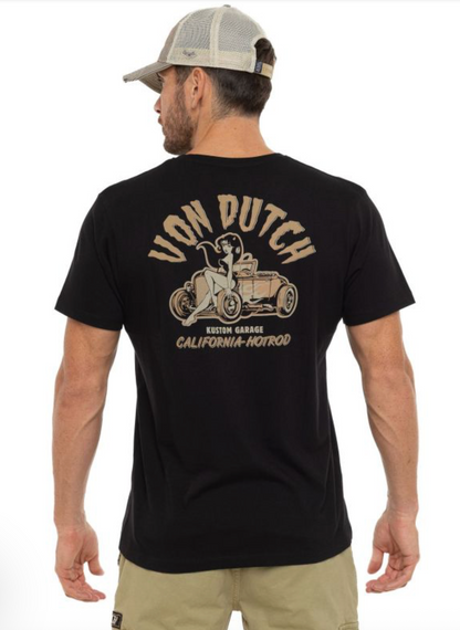 T-shirt Homme Von Dutch Kustom Garage Noir | Un Barbu et Une Blonde