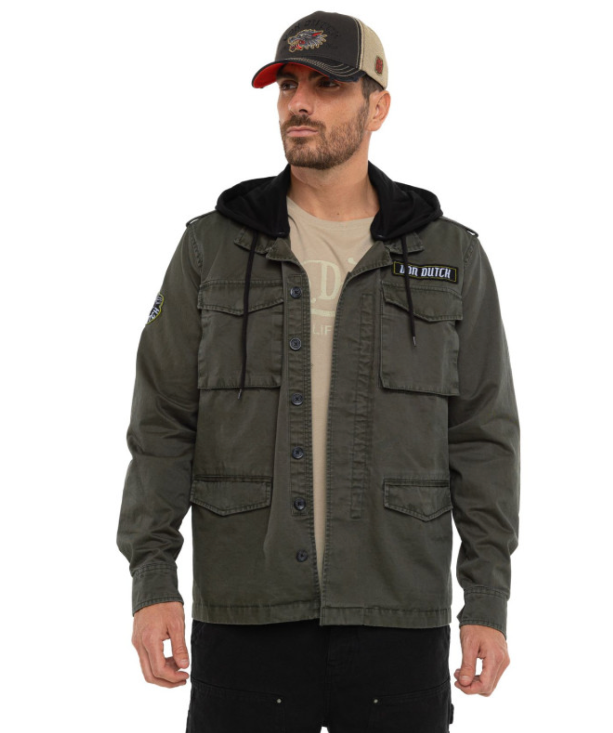 Veste Homme Von Dutch Salt Lake – Kaki avec Capuche amovible