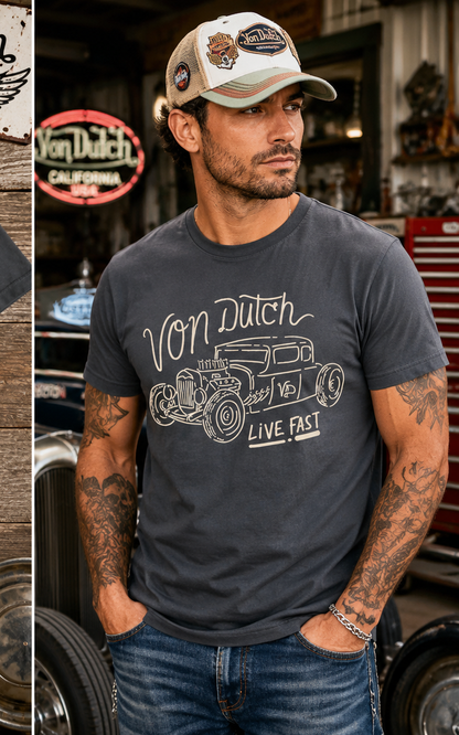 T-shirt Homme Von Dutch Live Fast Gris Anthracite | Un Barbu et Une Blonde