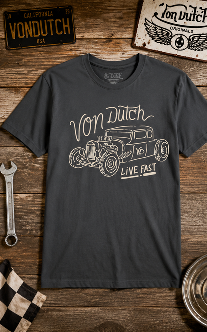T-shirt Homme Von Dutch Live Fast Gris Anthracite | Un Barbu et Une Blonde