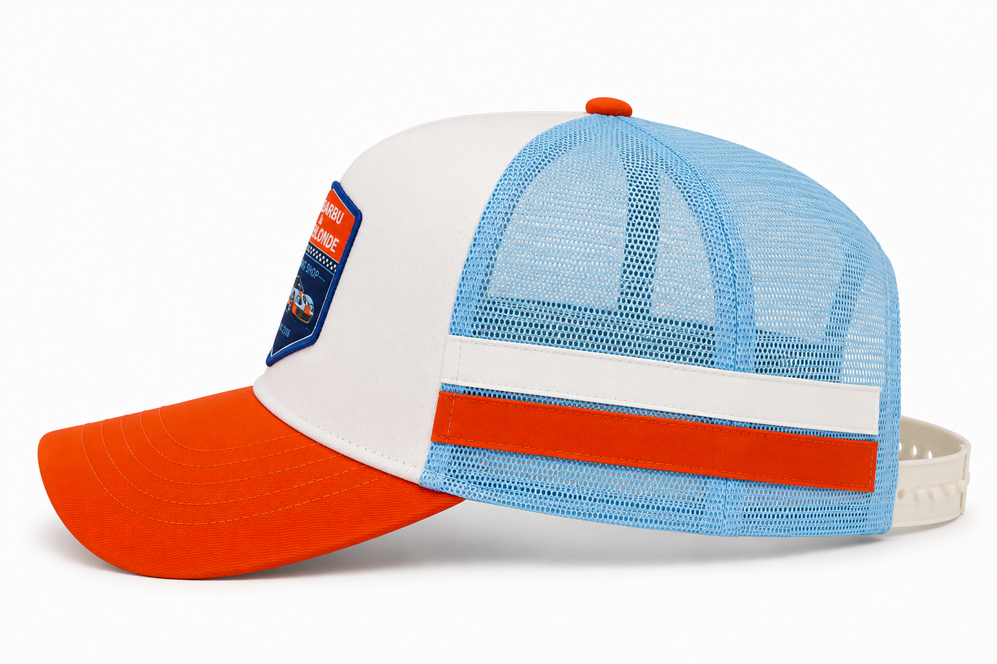 Casquette Trucker Un Barbu et Une Blonde – Racing Shop - bleu et orange
